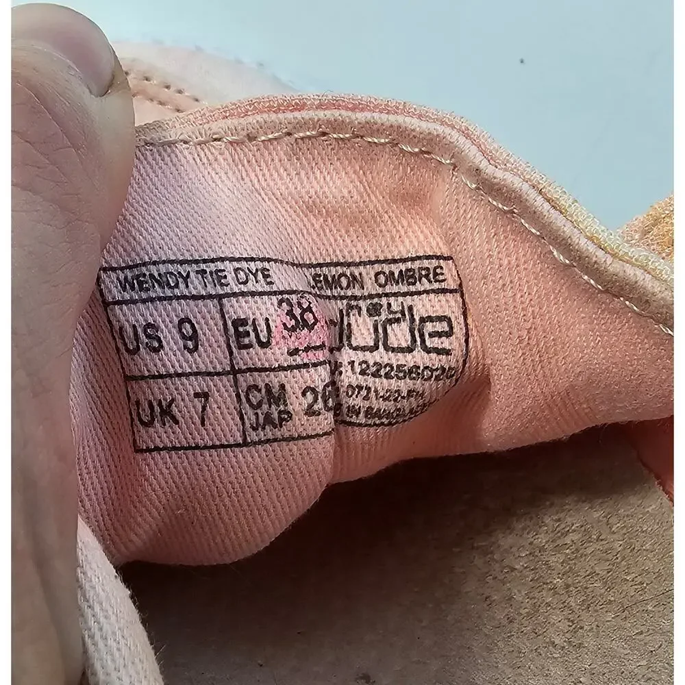 Wendy tie dye pink yellow hey dude sz 9 EUC casual comfort trending slip on
